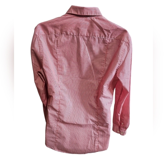 H&M Button Up Dress Shirt Men Medium Pink White Pinstripe Preppy Classic Office - Picture 3 of 6